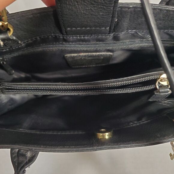 Vintage Fossil Black Genuine Leather Handbag Tote with Authenticity Card‎ #75082 - Picture 14 of 16